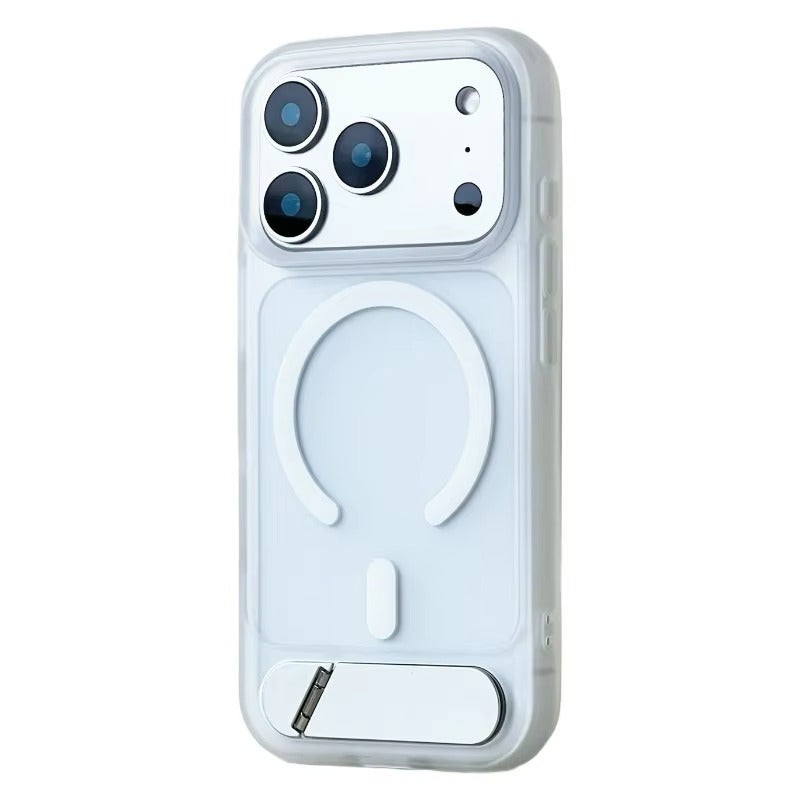 Luxury iPhone Case — Foldable Magnetic MagSafe Compatible Half-Wrapped PC Cover with Matte Finish, Shockproof, Anti-Fingerprint, Stand Holder, Non-Slip Design