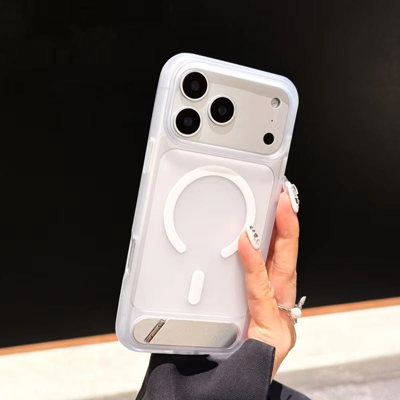 Luxury iPhone Case — Foldable Magnetic MagSafe Compatible Half-Wrapped PC Cover with Matte Finish, Shockproof, Anti-Fingerprint, Stand Holder, Non-Slip Design