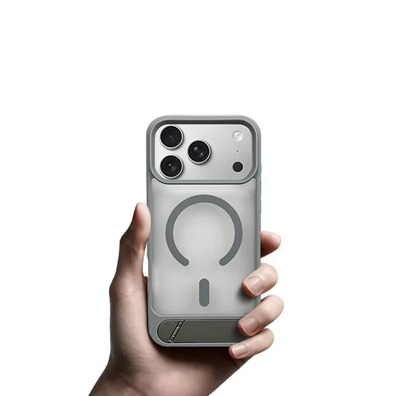 Luxury iPhone Case — Foldable Magnetic MagSafe Compatible Half-Wrapped PC Cover with Matte Finish, Shockproof, Anti-Fingerprint, Stand Holder, Non-Slip Design