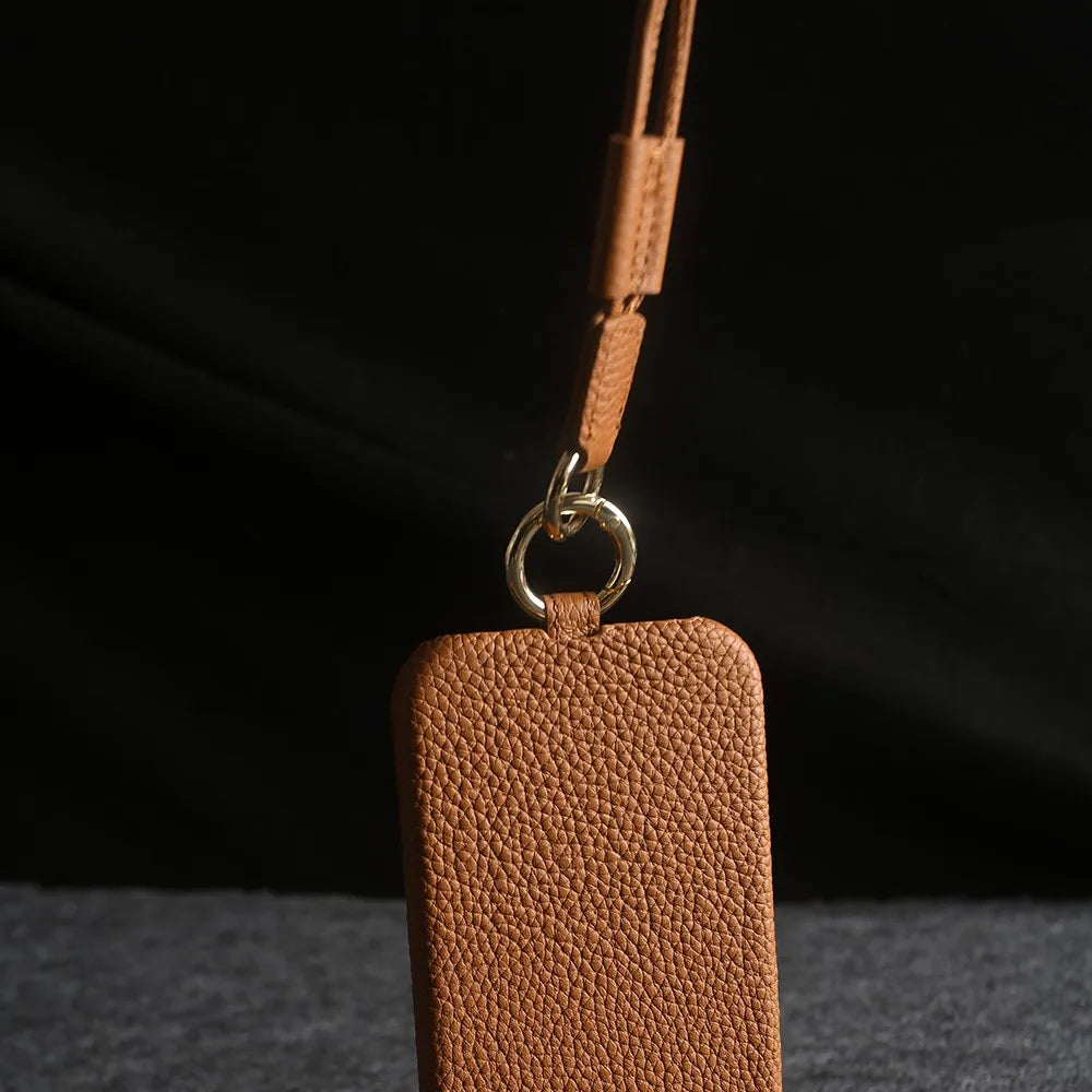 Luxury Genuine Leather iPhone Case — Cowhide Half-Wrapped Cover with Crossbody Strap, Anti-Scratch, Dustproof, Non-Slip Protective Shell