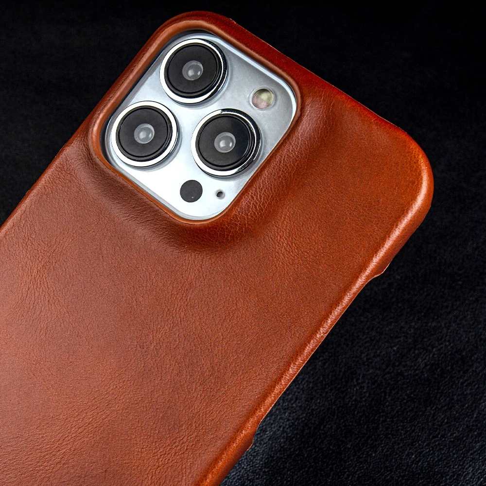 Luxury Genuine Leather iPhone Case — Half-Wrapped Anti-Scratch Dustproof Cover, Vintage Retro Business Style, Lightweight Non-Slip Design