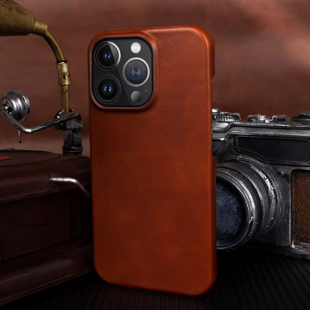 Luxury Genuine Leather iPhone Case — Half-Wrapped Anti-Scratch Dustproof Cover, Vintage Retro Business Style, Lightweight Non-Slip Design