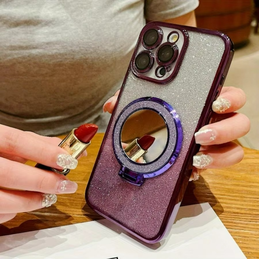 Luxury Glitter Gradient iPhone Case — MagSafe Compatible Half-Wrapped Cover with Mirror Finish, Stand Bracket, Shockproof, Anti-Fingerprint, Anti-Scratch