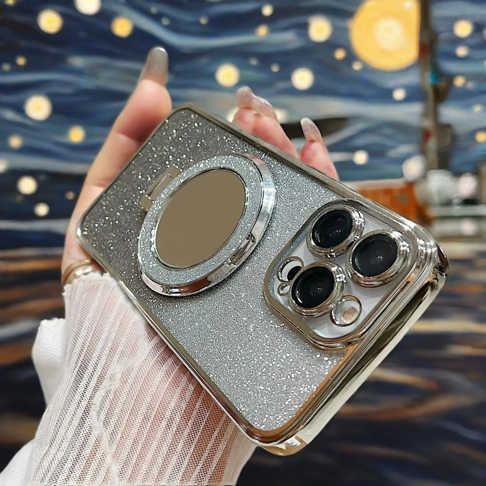 Luxury Glitter Gradient iPhone Case — MagSafe Compatible Half-Wrapped Cover with Mirror Finish, Stand Bracket, Shockproof, Anti-Fingerprint, Anti-Scratch