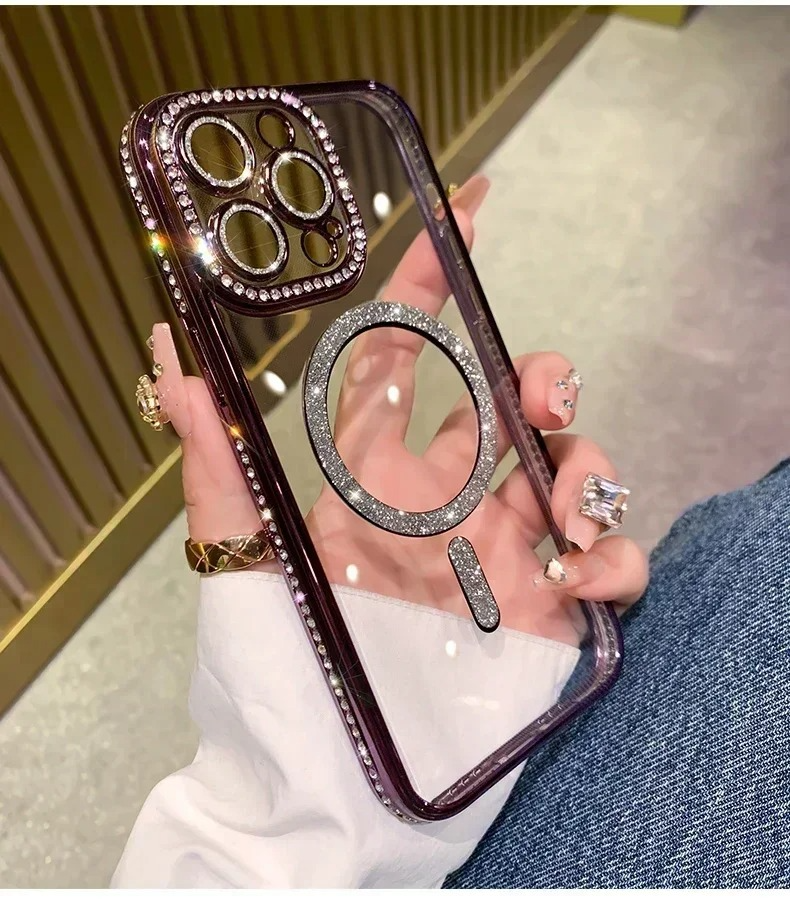 Luxury Glitter iPhone Case — Transparent Magnetic Bumper Cover with Anti-Fingerprint, Anti-Scratch, Dustproof, Non-Slip Design