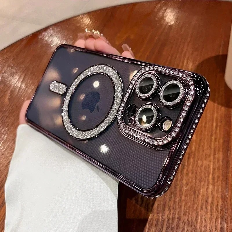 Luxury Glitter iPhone Case — Transparent Magnetic Bumper Cover with Anti-Fingerprint, Anti-Scratch, Dustproof, Non-Slip Design