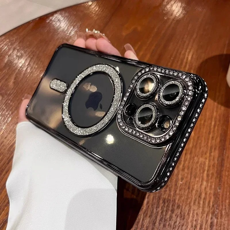 Luxury Glitter iPhone Case — Transparent Magnetic Bumper Cover with Anti-Fingerprint, Anti-Scratch, Dustproof, Non-Slip Design