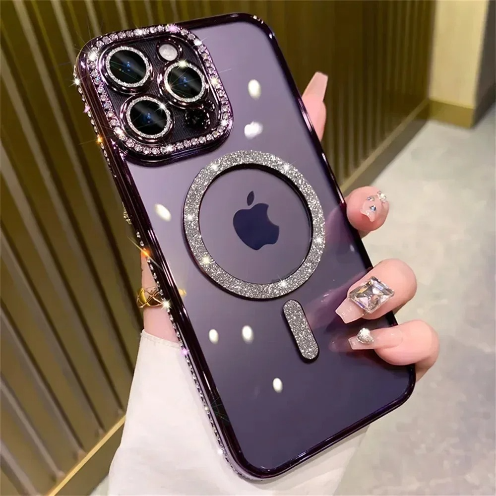 Luxury Glitter iPhone Case — Transparent Magnetic Bumper Cover with Anti-Fingerprint, Anti-Scratch, Dustproof, Non-Slip Design