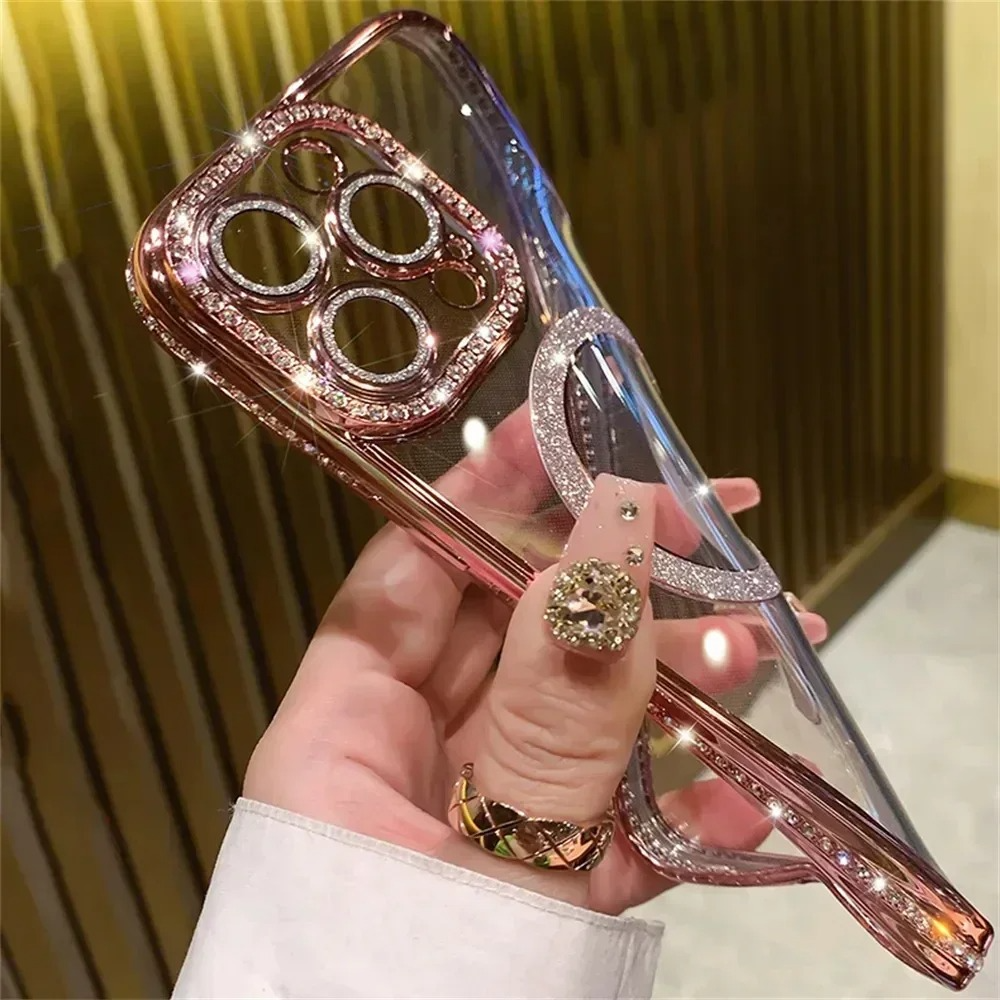 Luxury Glitter iPhone Case — Transparent Magnetic Bumper Cover with Anti-Fingerprint, Anti-Scratch, Dustproof, Non-Slip Design