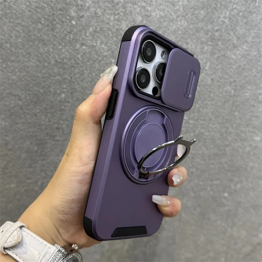Luxury Heavy-Duty iPhone Case — Rugged Armor Magnetic Bracket with Shockproof PC Cover, Anti-Fingerprint, Anti-Scratch Protection