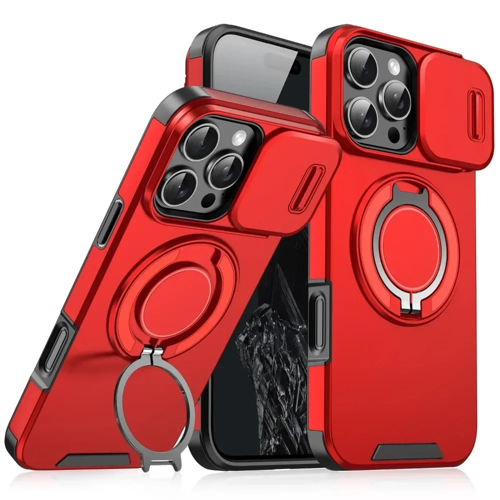 Luxury Heavy-Duty iPhone Case — Rugged Armor Magnetic Bracket with Shockproof PC Cover, Anti-Fingerprint, Anti-Scratch Protection