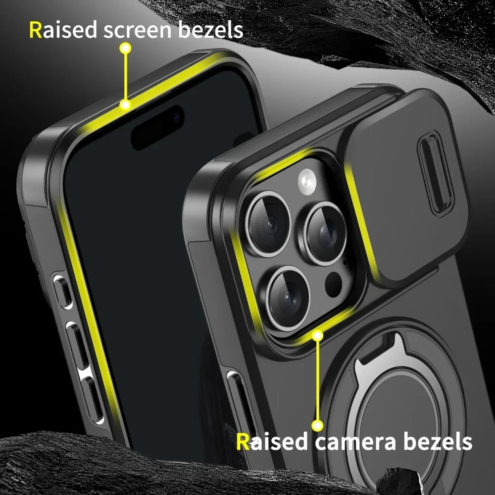 Luxury Heavy-Duty iPhone Case — Rugged Armor Magnetic Bracket with Shockproof PC Cover, Anti-Fingerprint, Anti-Scratch Protection