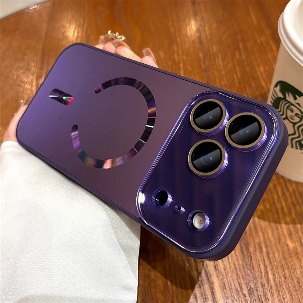 Luxury iPhone Case — Laser Camera Window MagSafe Magnetic Wireless-Charging Full Cover with Matte Glass Lens Protection, Shockproof, Anti-Fingerprint Design