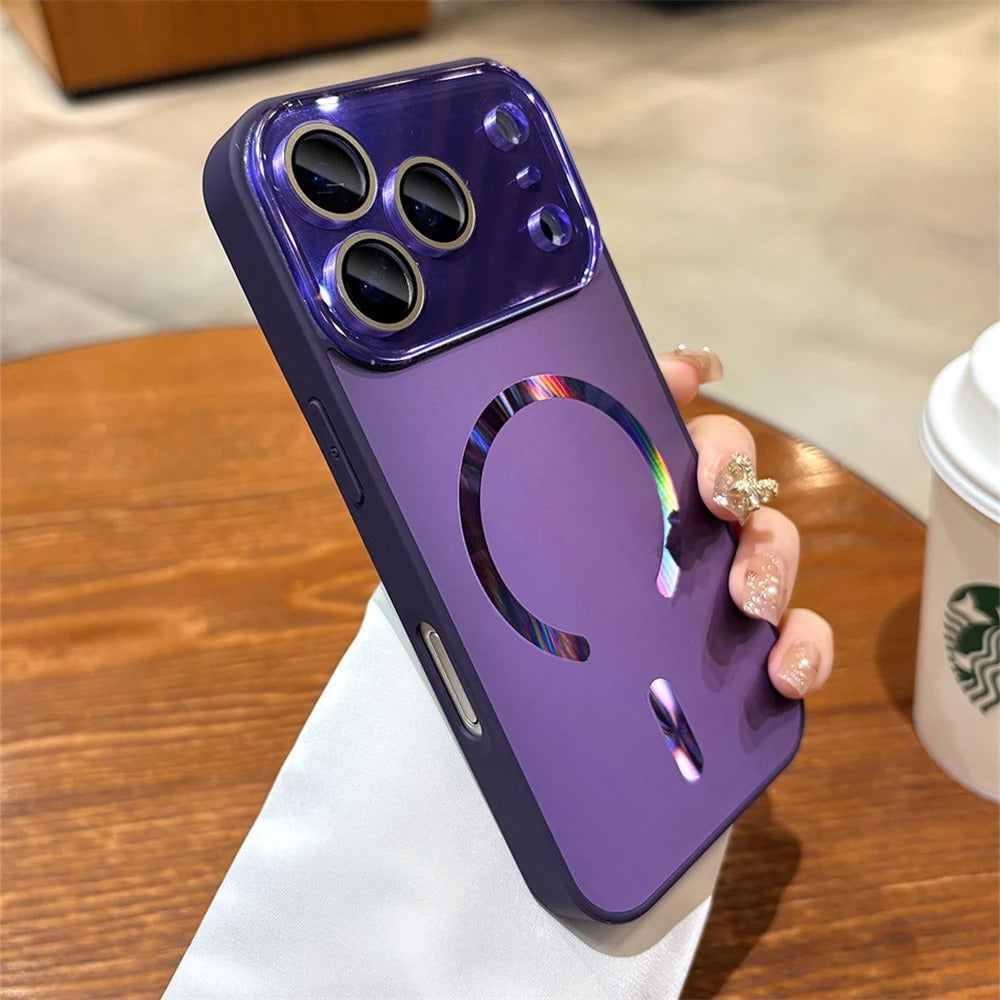 Luxury iPhone Case — Laser Camera Window MagSafe Magnetic Wireless-Charging Full Cover with Matte Glass Lens Protection, Shockproof, Anti-Fingerprint Design