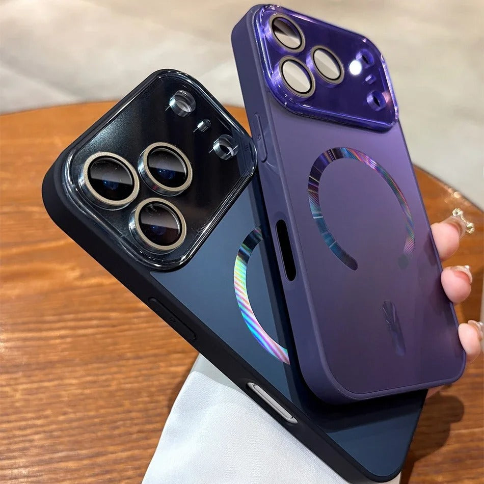 Luxury iPhone Case — Laser Camera Window MagSafe Magnetic Wireless-Charging Full Cover with Matte Glass Lens Protection, Shockproof, Anti-Fingerprint Design