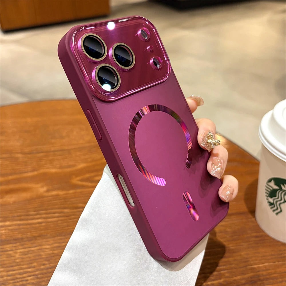 Luxury iPhone Case — Laser Camera Window MagSafe Magnetic Wireless-Charging Full Cover with Matte Glass Lens Protection, Shockproof, Anti-Fingerprint Design
