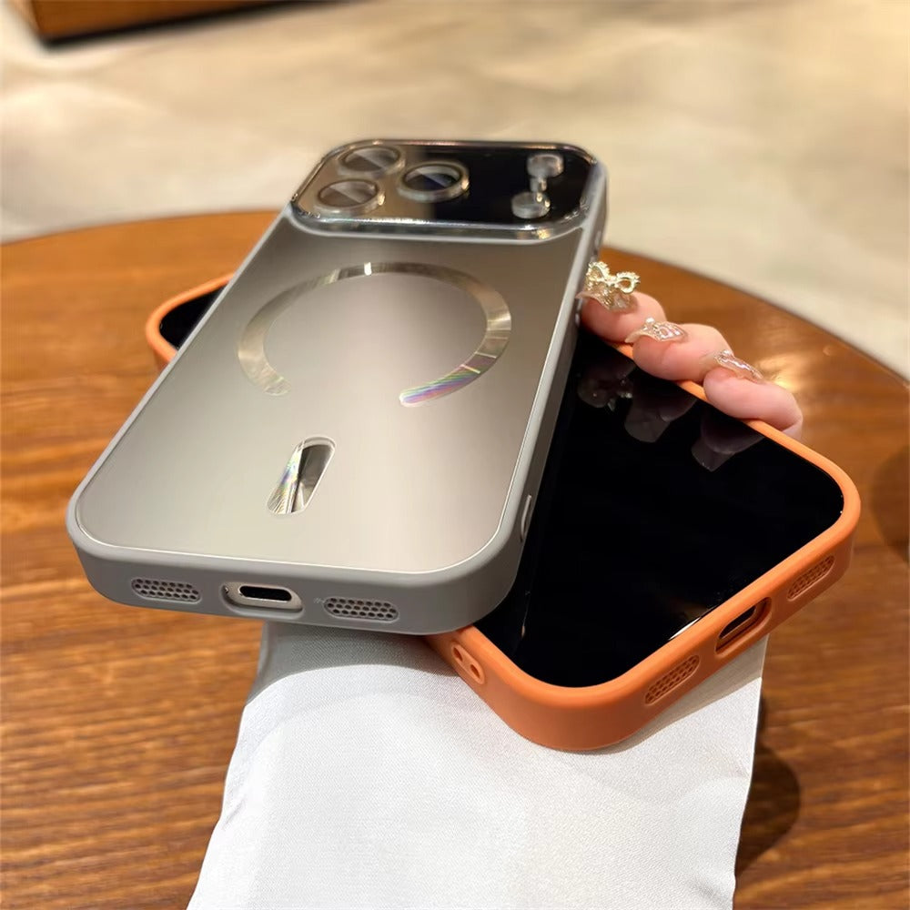 Luxury iPhone Case — Laser Camera Window MagSafe Magnetic Wireless-Charging Full Cover with Matte Glass Lens Protection, Shockproof, Anti-Fingerprint Design