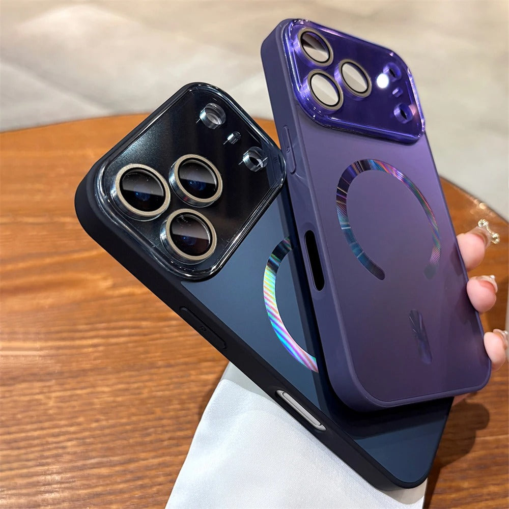 Luxury iPhone Case — Laser Camera Window MagSafe Magnetic Wireless-Charging Full Cover with Matte Glass Lens Protection, Shockproof, Anti-Fingerprint Design