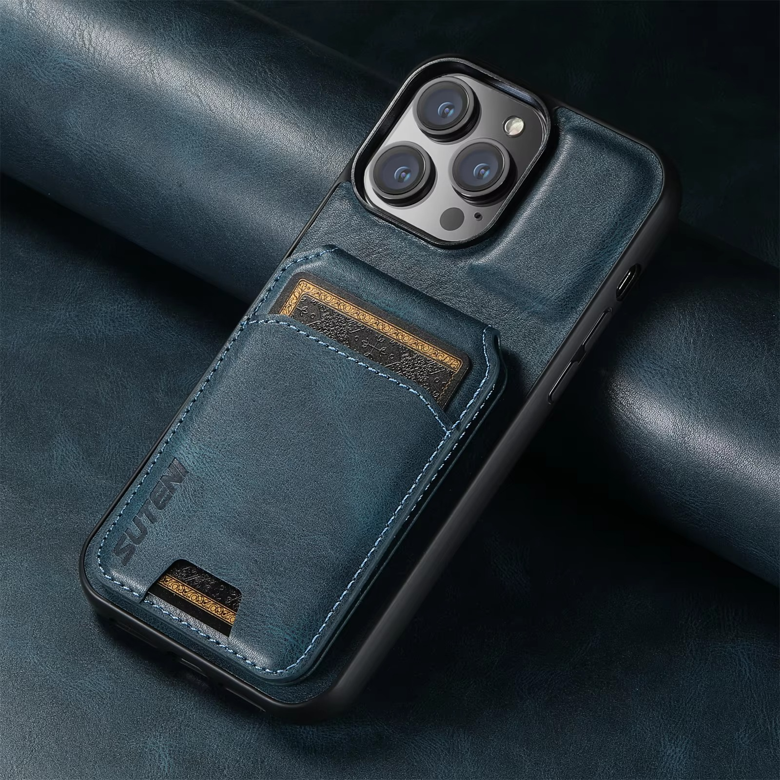 Luxury iPhone Case — Leather Wallet Magnetic Card Holder Pocket Cover, Anti-Scratch, Non-Slip, Full Protection, Plain Design