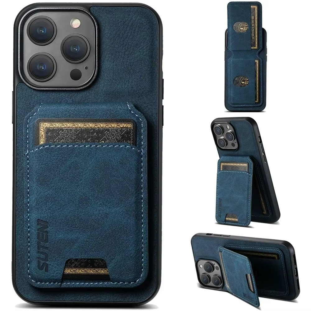 Luxury iPhone Case — Leather Wallet Magnetic Card Holder Pocket Cover, Anti-Scratch, Non-Slip, Full Protection, Plain Design