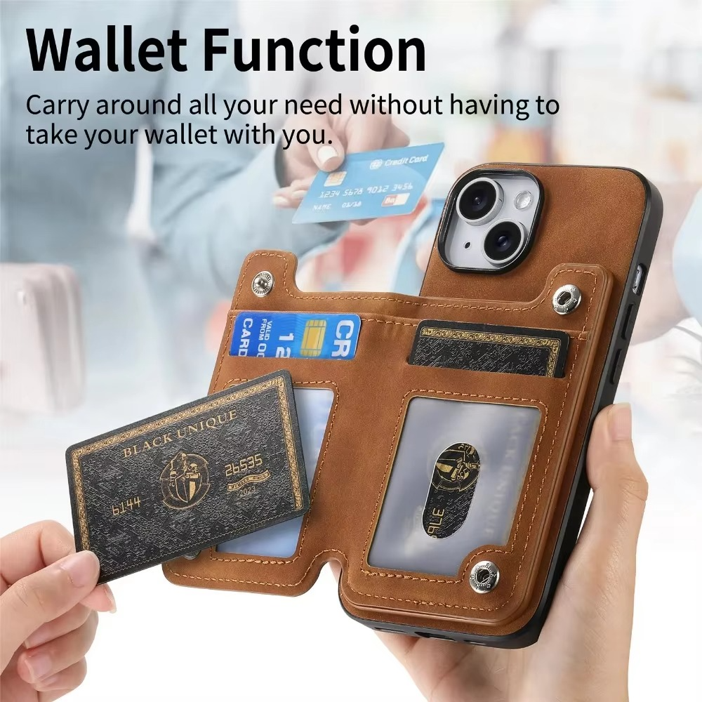 Luxury Leather Wallet iPhone Case — Zipper Card Slot, Magnetic Double Buckle, Anti-Fingerprint, Anti-Scratch, Non-Slip Full Protection Cover