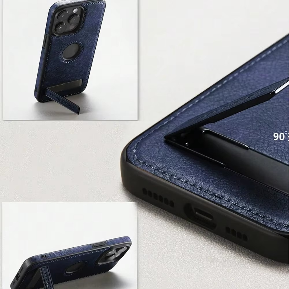 Luxury Leather iPhone Case — Kickstand Half-Wrapped Shockproof Cover, Anti-Scratch, Plain Design, Full Protection, Premium PU Leather