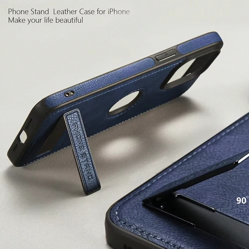 Luxury Leather iPhone Case — Kickstand Half-Wrapped Shockproof Cover, Anti-Scratch, Plain Design, Full Protection, Premium PU Leather