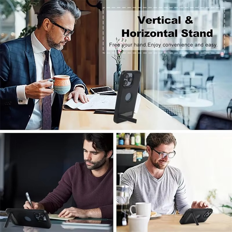 Luxury Leather iPhone Case — Kickstand Half-Wrapped Shockproof Cover, Anti-Scratch, Plain Design, Full Protection, Premium PU Leather