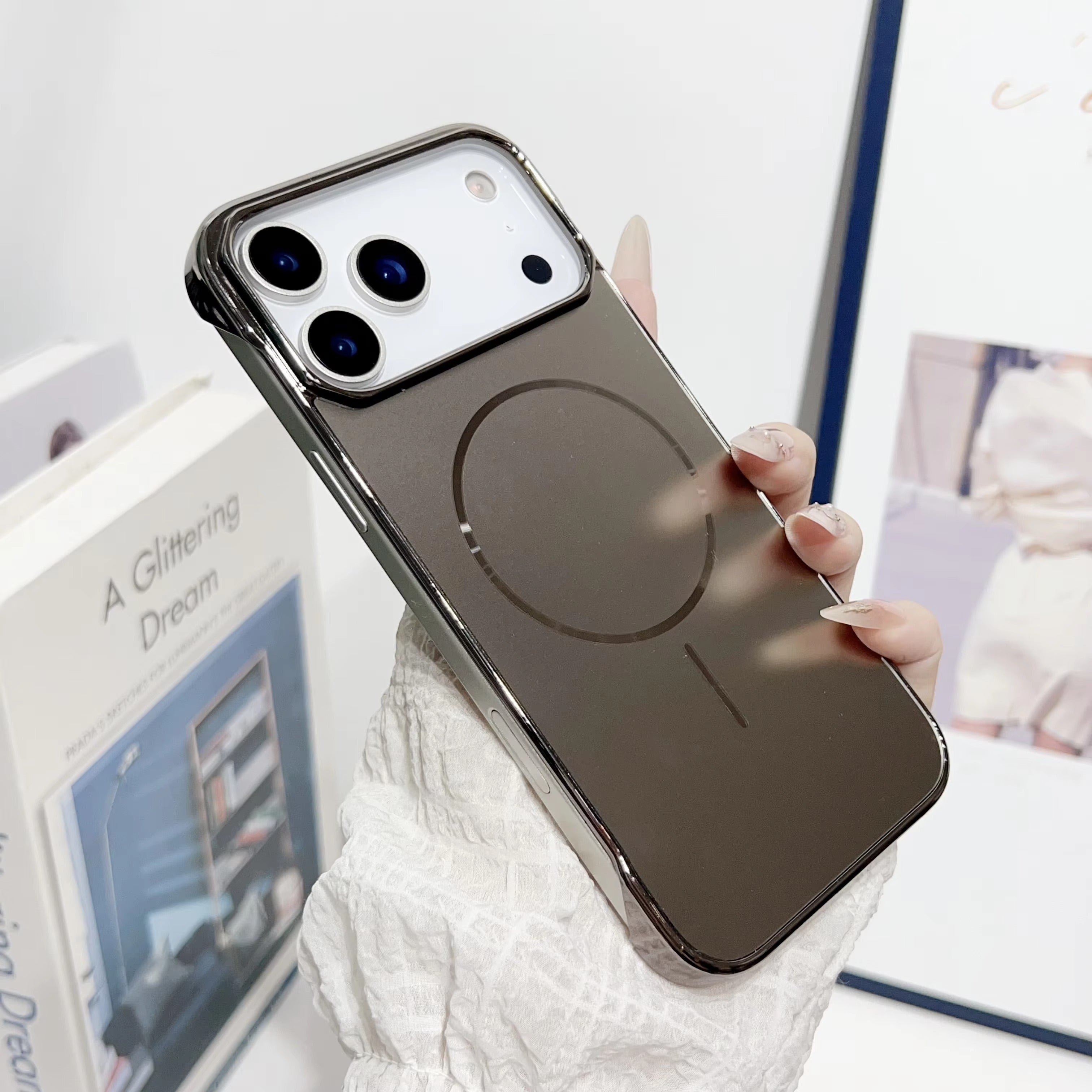 Luxury iPhone Case — MagSafe Slim Frameless Frosted Shockproof Cover with Plating Finish, Anti-Slip and Scratch-Resistant Design