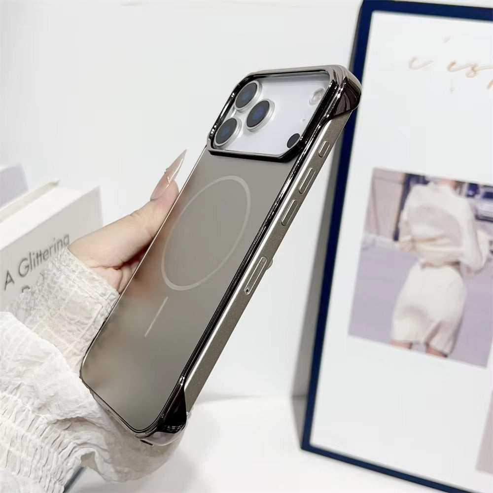 Luxury iPhone Case — MagSafe Slim Frameless Frosted Shockproof Cover with Plating Finish, Anti-Slip and Scratch-Resistant Design