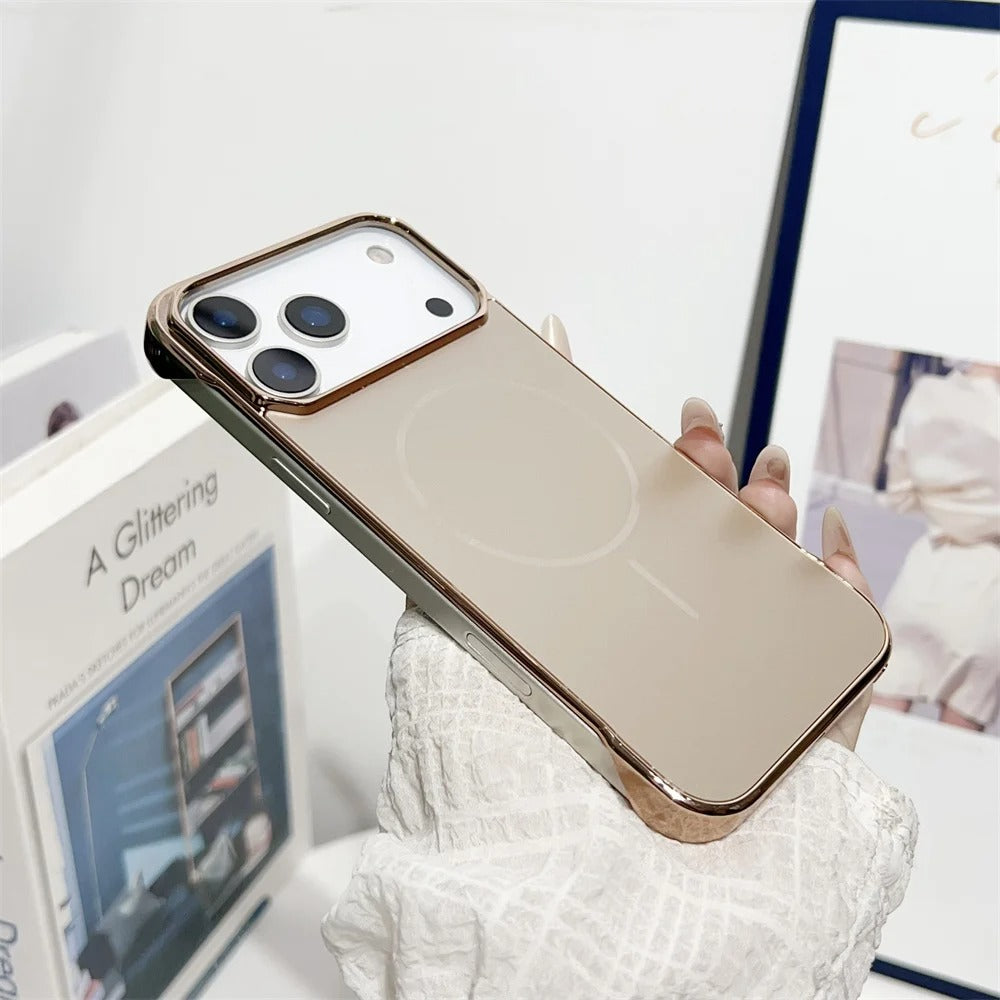 Luxury iPhone Case — MagSafe Slim Frameless Frosted Shockproof Cover with Plating Finish, Anti-Slip and Scratch-Resistant Design