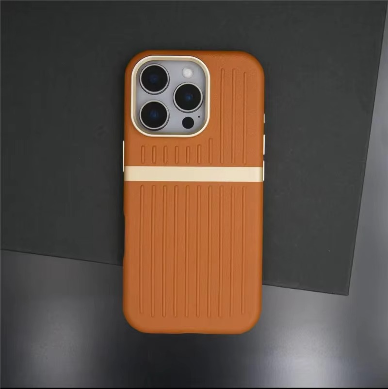 Luxury MagSafe Leather iPhone Case — 3D Stripe Shockproof Full Coverage with Alloy Lens Protection, Anti-Fingerprint Matte Texture Design