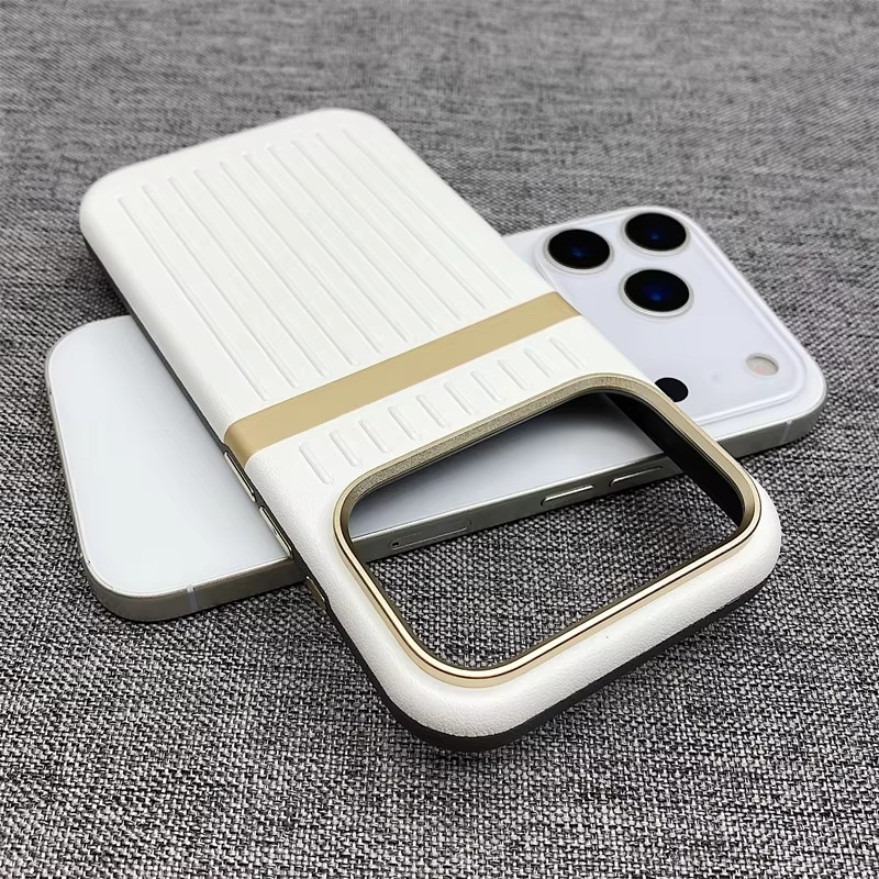 Luxury MagSafe Leather iPhone Case — 3D Stripe Shockproof Full Coverage with Alloy Lens Protection, Anti-Fingerprint Matte Texture Design