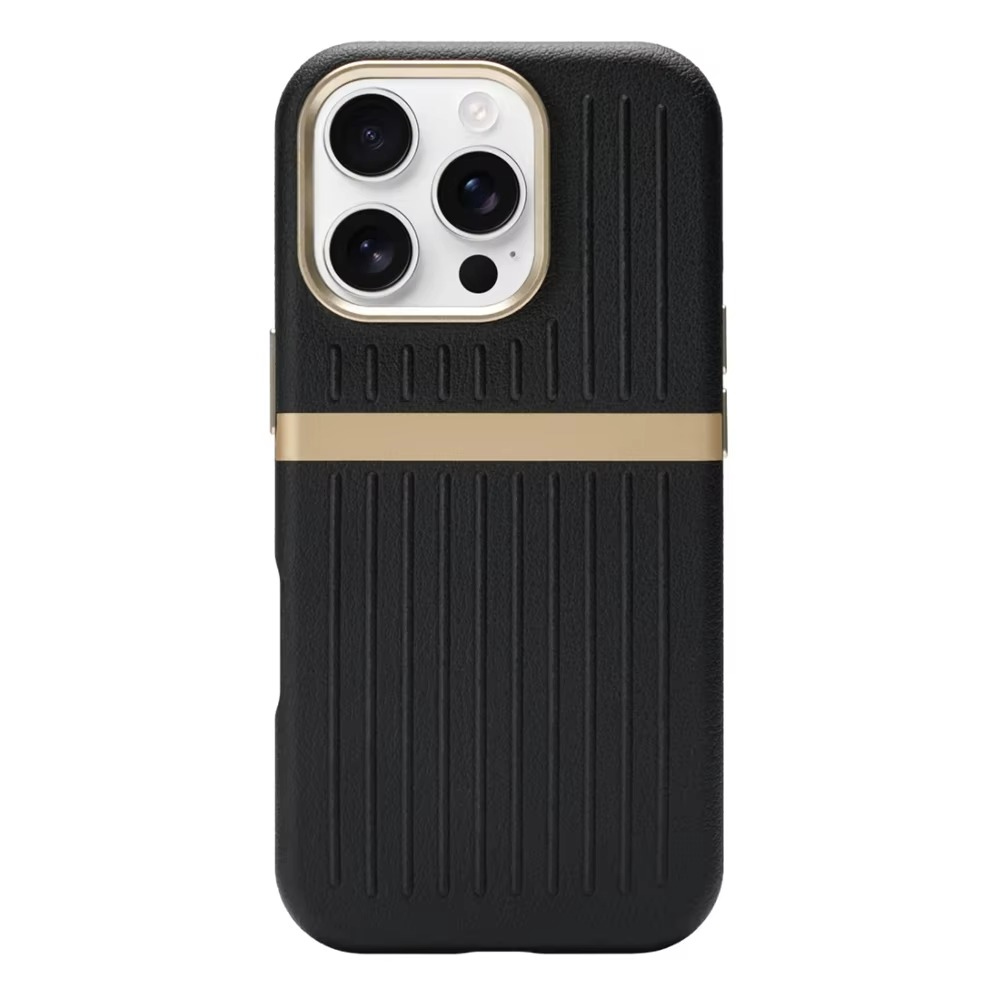Luxury MagSafe Leather iPhone Case — 3D Stripe Shockproof Full Coverage with Alloy Lens Protection, Anti-Fingerprint Matte Texture Design