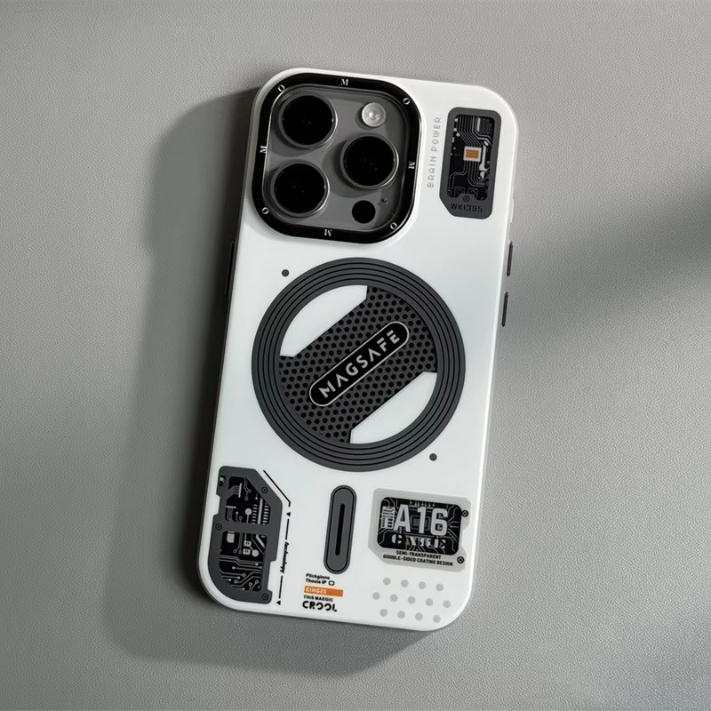 Luxury MagSafe Shockproof iPhone Case — High-Tech Geometric Hard PC Back, Anti-Fingerprint Matte Grip, Wireless Charging Compatible