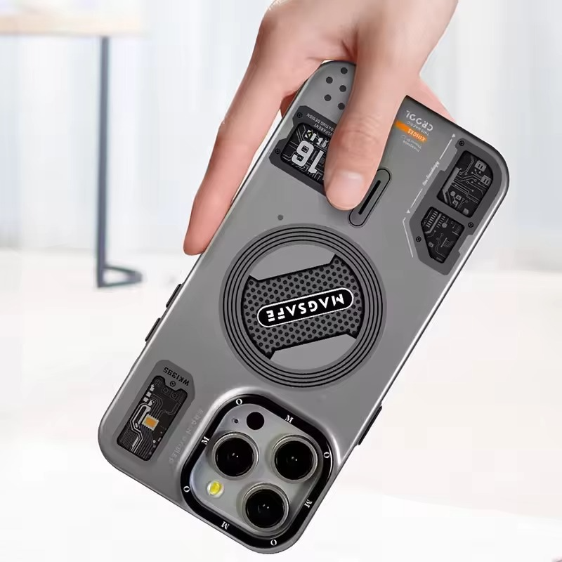 Luxury MagSafe Shockproof iPhone Case — High-Tech Geometric Hard PC Back, Anti-Fingerprint Matte Grip, Wireless Charging Compatible