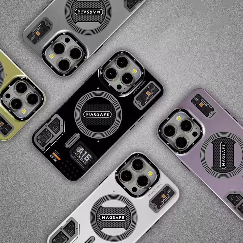 Luxury MagSafe Shockproof iPhone Case — High-Tech Geometric Hard PC Back, Anti-Fingerprint Matte Grip, Wireless Charging Compatible