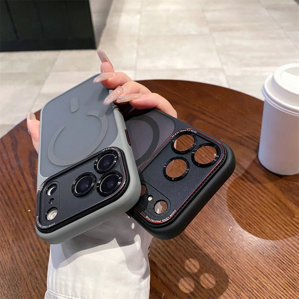 Luxury iPhone Case — MagSafe Magnetic Camera Lens Protector with Shockproof Half-Wrapped PC+TPU Cover, Anti-Fingerprint, Non-Slip, Wireless-Charging Compatible