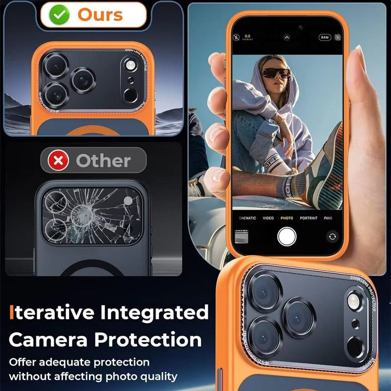 Luxury iPhone Case — MagSafe Magnetic Camera Lens Protector with Shockproof Half-Wrapped PC+TPU Cover, Anti-Fingerprint, Non-Slip, Wireless-Charging Compatible