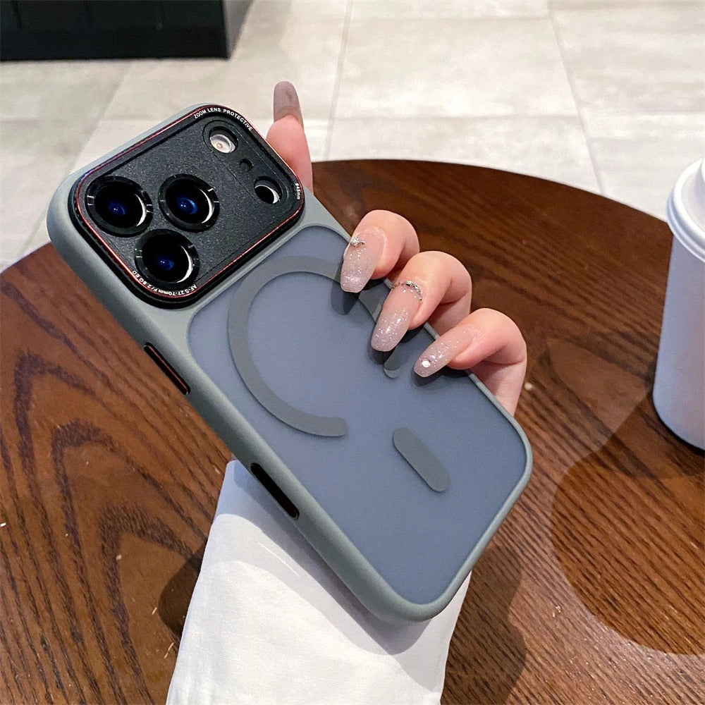 Luxury iPhone Case — MagSafe Magnetic Camera Lens Protector with Shockproof Half-Wrapped PC+TPU Cover, Anti-Fingerprint, Non-Slip, Wireless-Charging Compatible