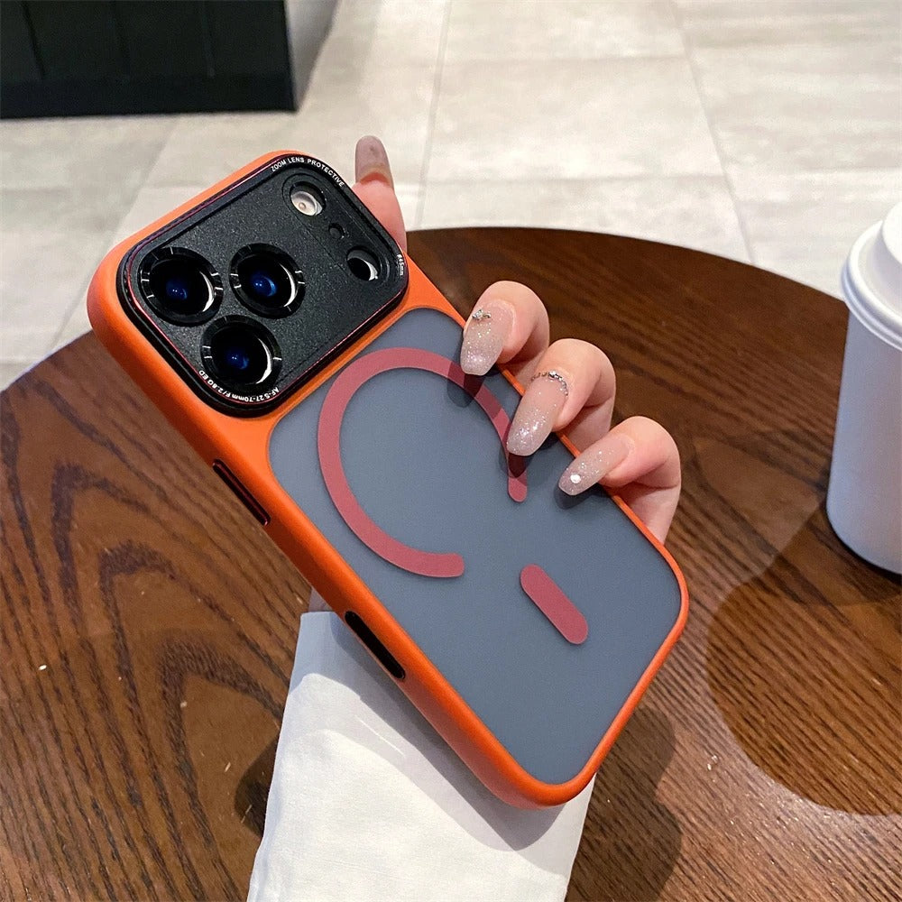 Luxury iPhone Case — MagSafe Magnetic Camera Lens Protector with Shockproof Half-Wrapped PC+TPU Cover, Anti-Fingerprint, Non-Slip, Wireless-Charging Compatible