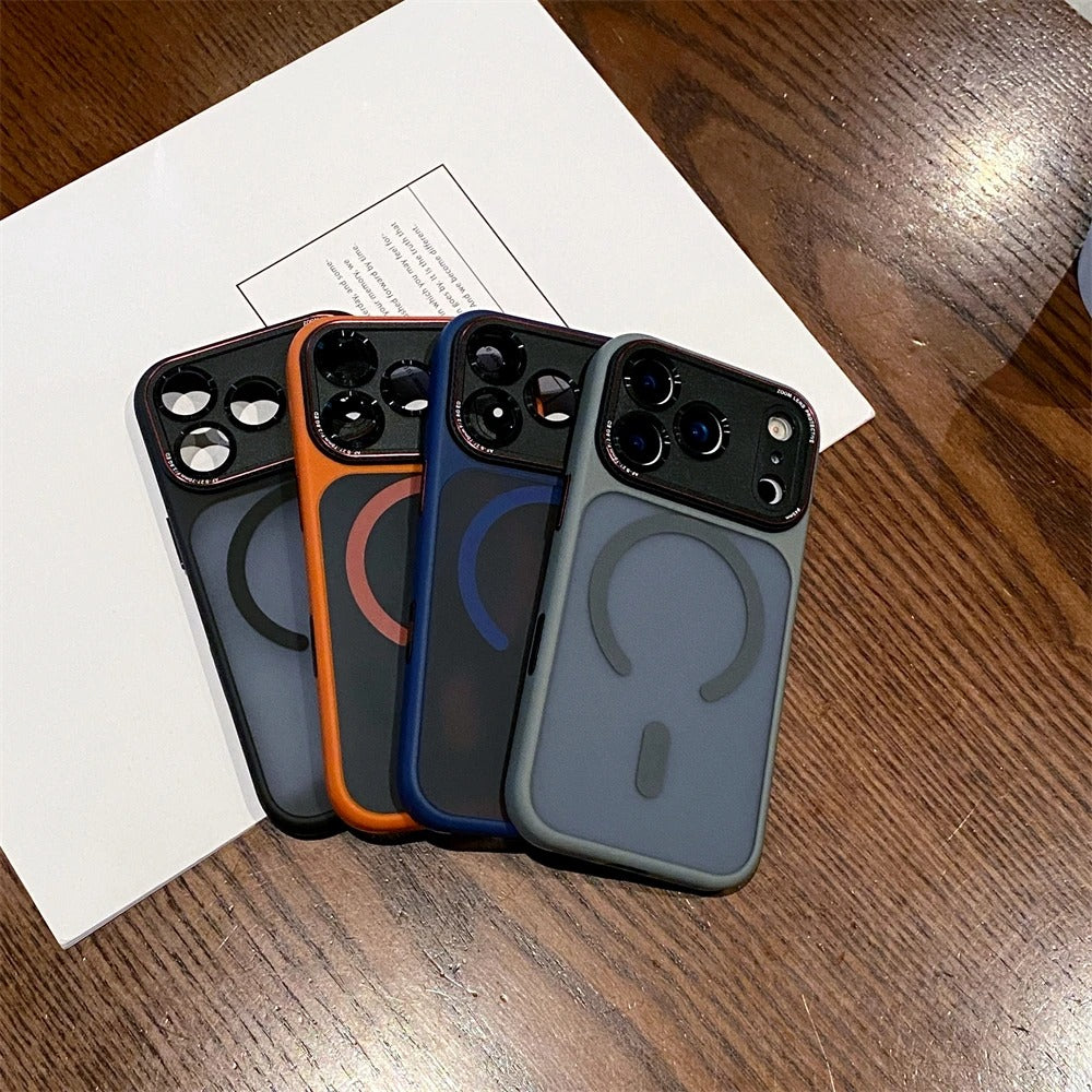 Luxury iPhone Case — MagSafe Magnetic Camera Lens Protector with Shockproof Half-Wrapped PC+TPU Cover, Anti-Fingerprint, Non-Slip, Wireless-Charging Compatible