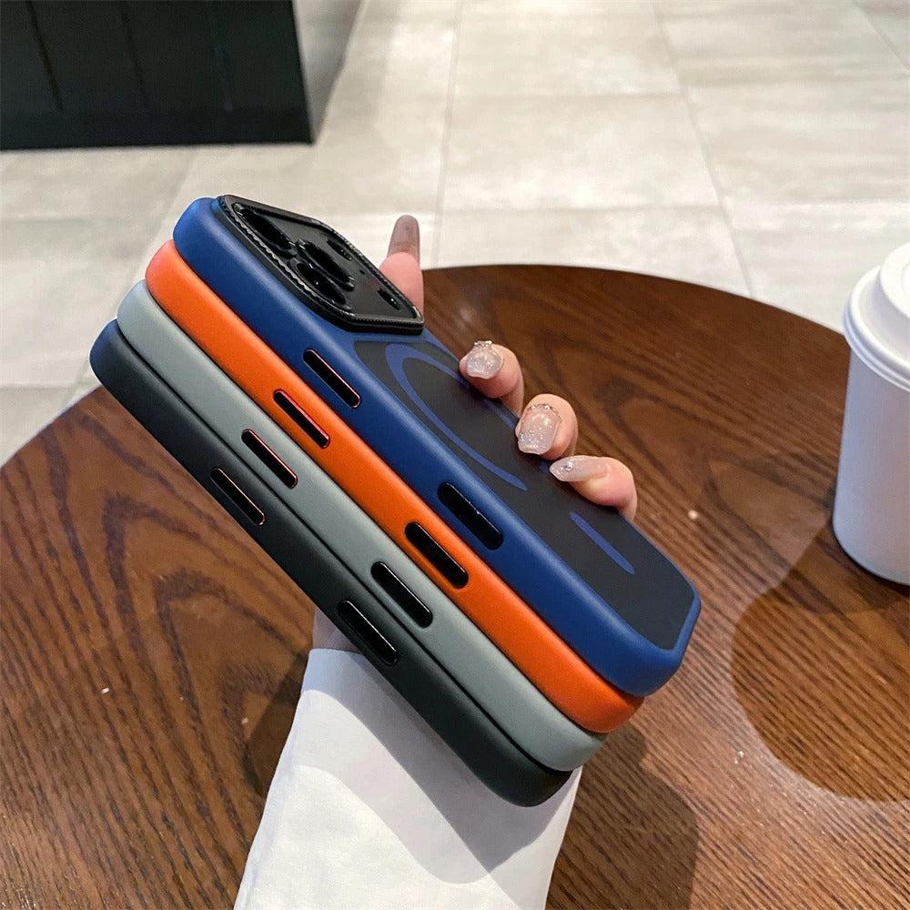 Luxury iPhone Case — MagSafe Magnetic Camera Lens Protector with Shockproof Half-Wrapped PC+TPU Cover, Anti-Fingerprint, Non-Slip, Wireless-Charging Compatible