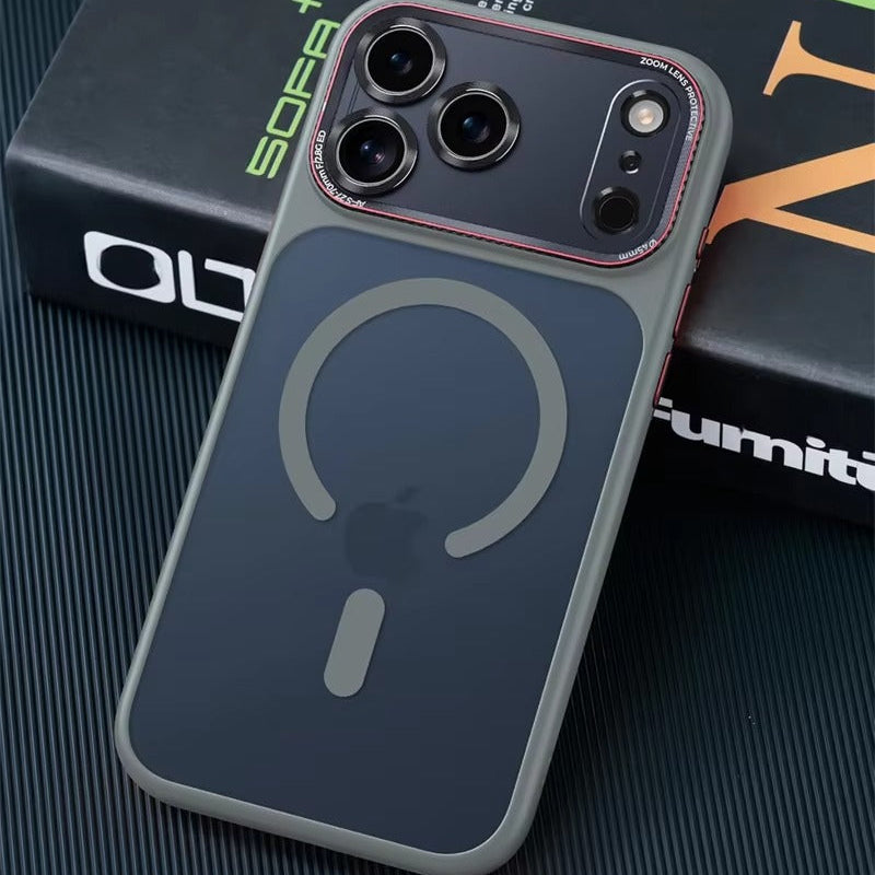 Luxury iPhone Case — MagSafe Magnetic Camera Lens Protector with Shockproof Half-Wrapped PC+TPU Cover, Anti-Fingerprint, Non-Slip, Wireless-Charging Compatible