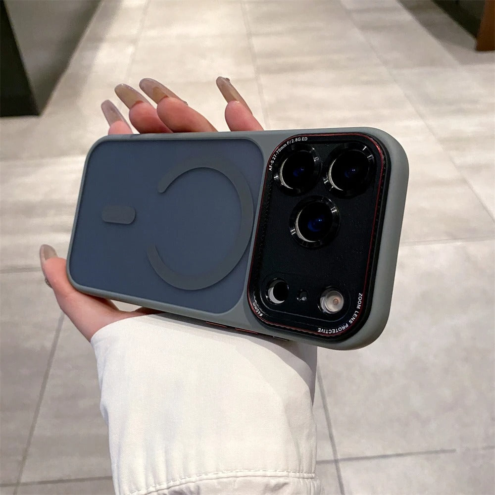Luxury iPhone Case — MagSafe Magnetic Camera Lens Protector with Shockproof Half-Wrapped PC+TPU Cover, Anti-Fingerprint, Non-Slip, Wireless-Charging Compatible