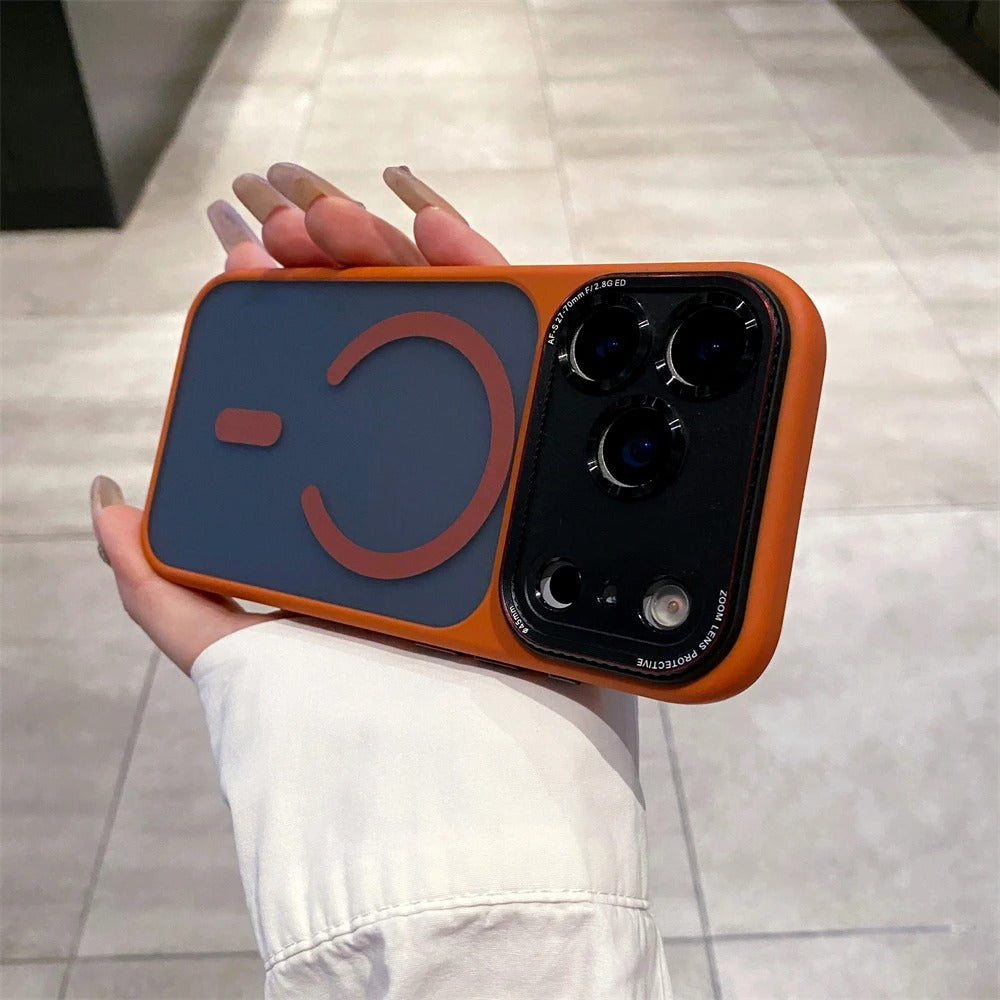 Luxury iPhone Case — MagSafe Magnetic Camera Lens Protector with Shockproof Half-Wrapped PC+TPU Cover, Anti-Fingerprint, Non-Slip, Wireless-Charging Compatible