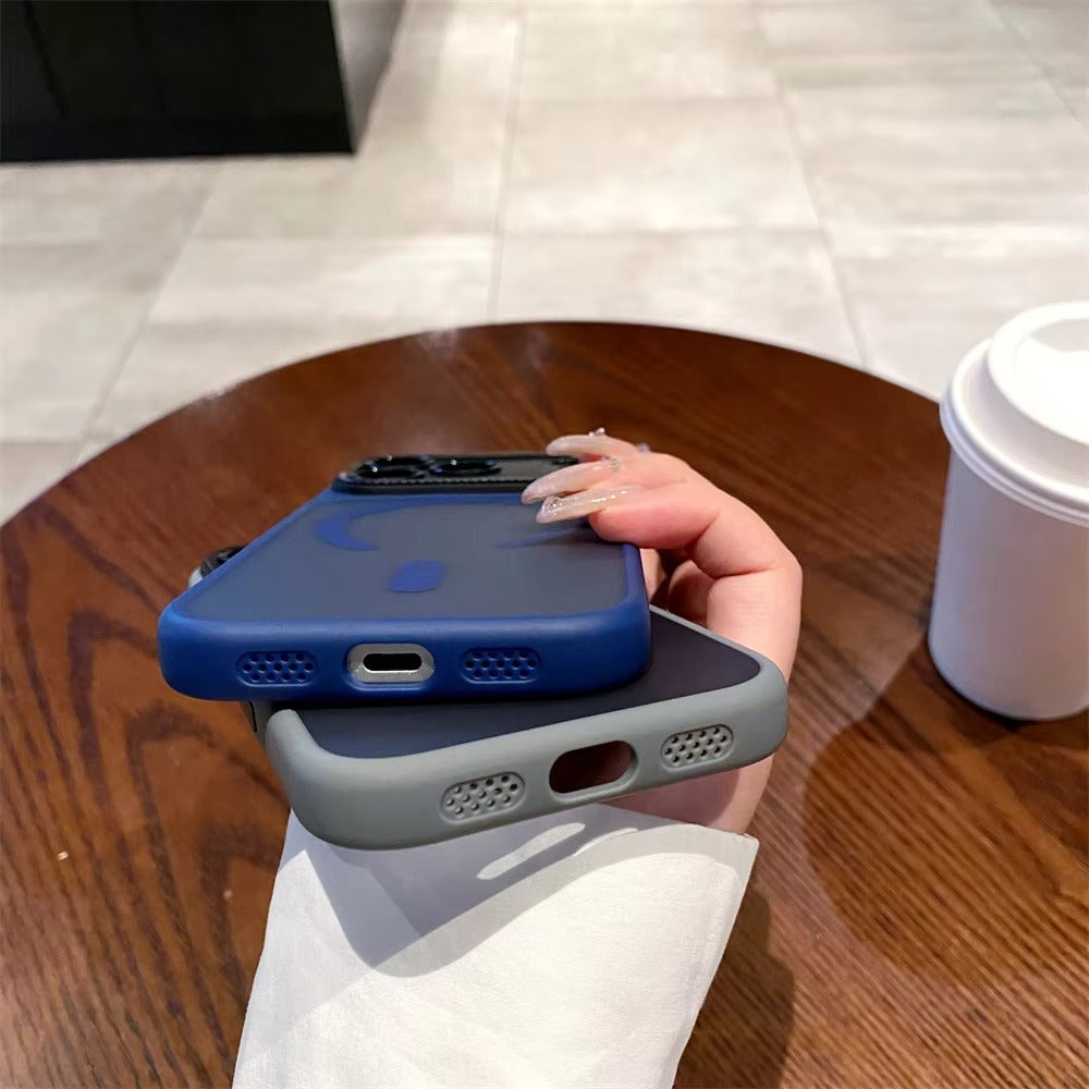 Luxury iPhone Case — MagSafe Magnetic Camera Lens Protector with Shockproof Half-Wrapped PC+TPU Cover, Anti-Fingerprint, Non-Slip, Wireless-Charging Compatible