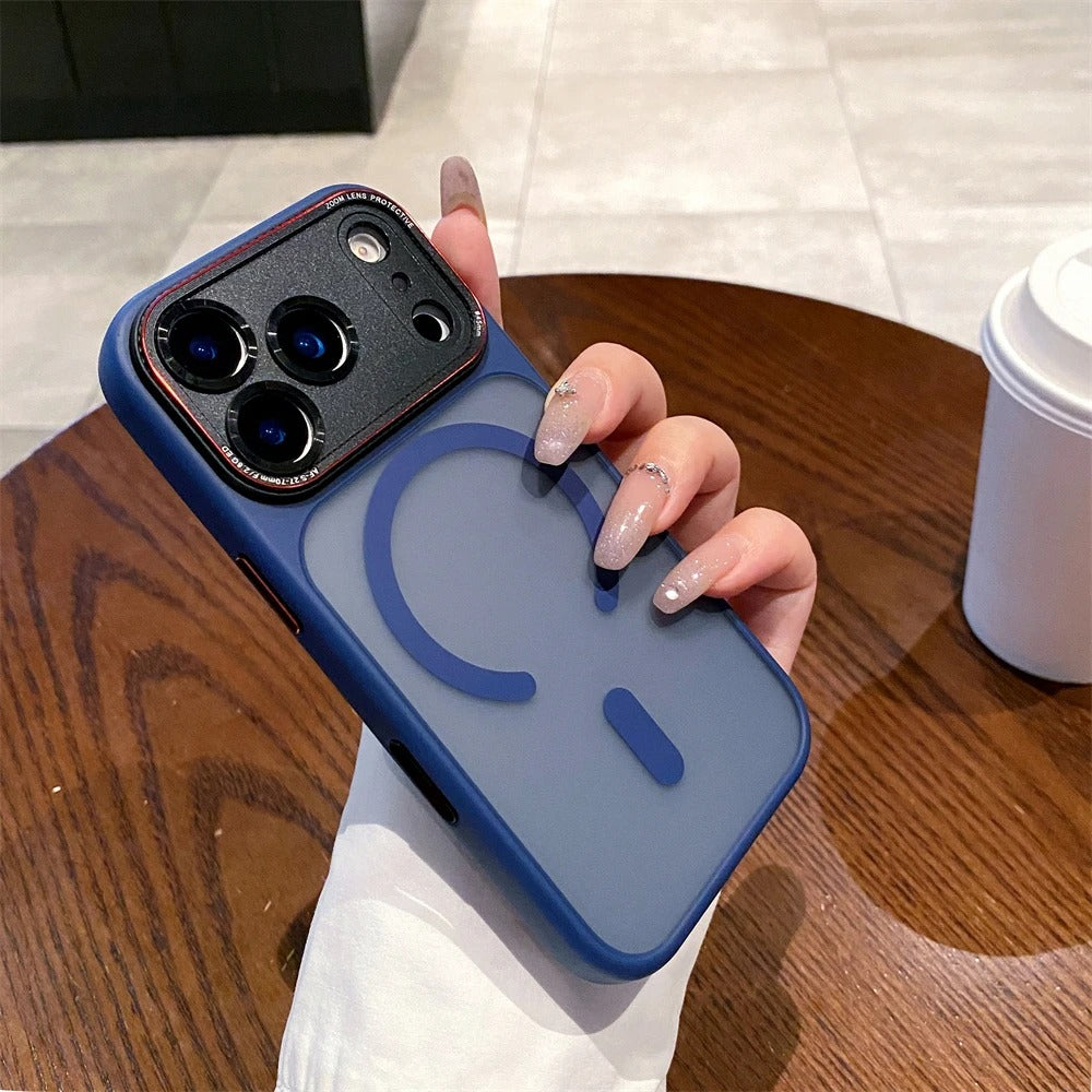 Luxury iPhone Case — MagSafe Magnetic Camera Lens Protector with Shockproof Half-Wrapped PC+TPU Cover, Anti-Fingerprint, Non-Slip, Wireless-Charging Compatible