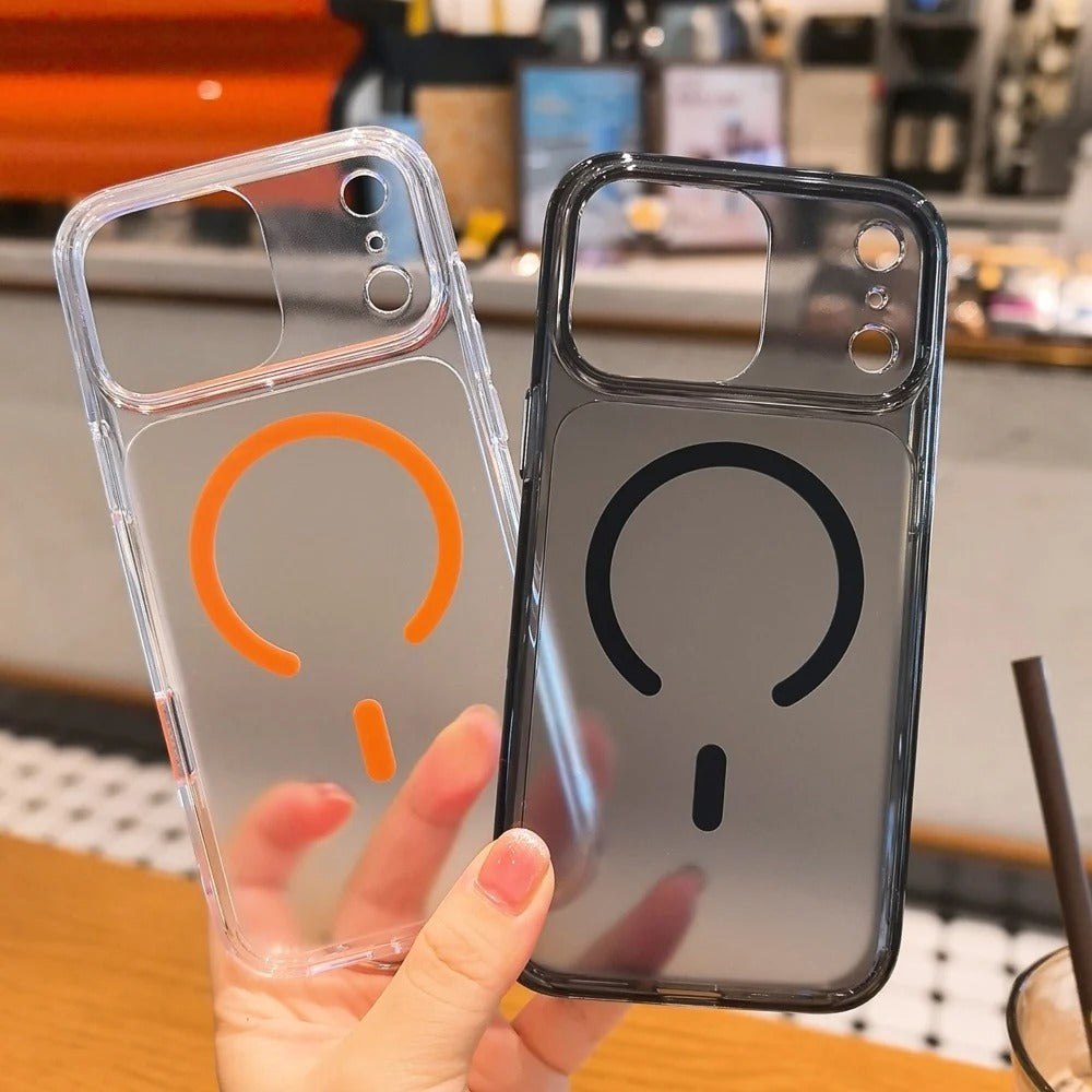 Luxury iPhone Case — MagSafe Magnetic Transparent TPU+PC Protective Cover with Camera Button, Shock-Resistant Slim Design