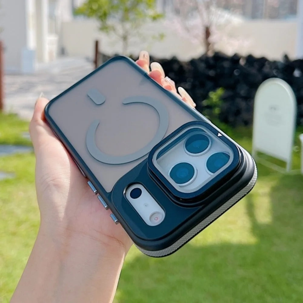 Luxury iPhone Case — MagSafe Matte Clear Magnetic TPU+PC Cover with Glass Lens Camera Protection and Built-In Stand